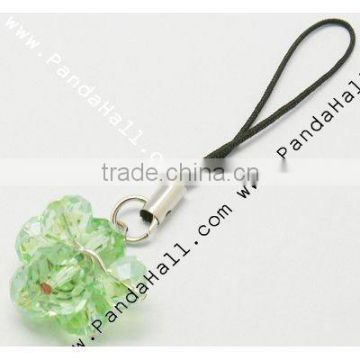 Glass Beads Mobile Straps, Green, Mobile Accessories: about 73mm long; Glass Beads: about 8-10mm (J-JM00005-07)