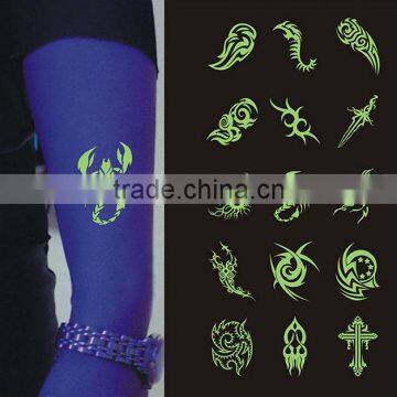 2016 new fashion waterproof bar fluorescence glow in the dark noctilucence tattoo sticker