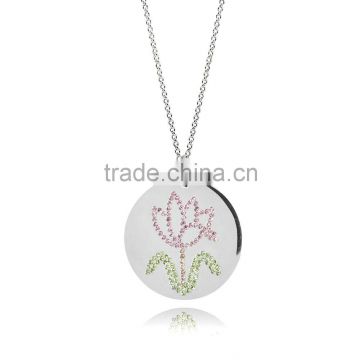 14K Silver Plating in Silver/Brass With Customize Design Botanical Theme 'Cherry Clossom' Drawing with Different Color Crystal