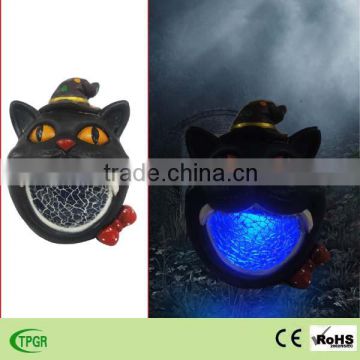 polyresin black cat solar light for halloween decoration