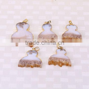Natural Topaz Quartz Druzy Pendants, Gold Plated edged Slice Topaz Pendant For Jewelry Necklace Making