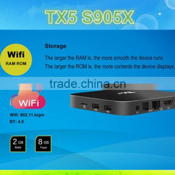 kodi16.1 2g 8g amlogic TX5 S905X android 6.0 quad core wifi 4k tv box