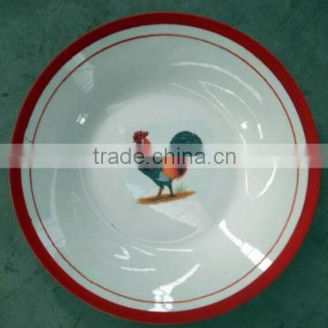 White porcelain cock soup plate , soup plate with cock decor , porcelain rooster plate
