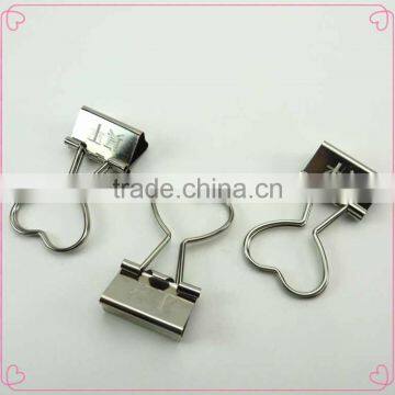 2016 hot selling silver laser printing heart shape metal binder clips