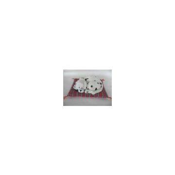 China (Mainland) Sleeping Dog On Blanket, Black Dot White Dog