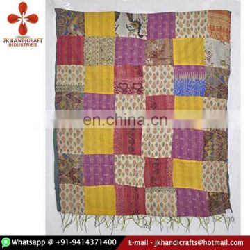 Indian Vintage Sari Patchwork Handmade Lady Kantha Shawl