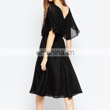 Double V neck Woman Chiffon dress for summer