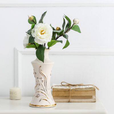 Creative Palace European Romantic Gild White Tall Ceramic Vase For Living Room Decor