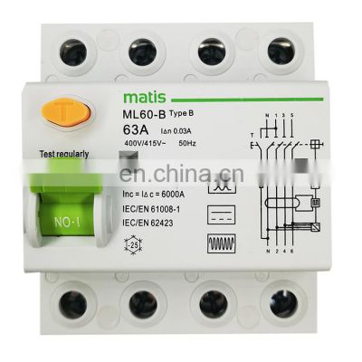 Manufacturer supply top quality B Type Rcd mini 4p 30ma Rccb current circuit breaker