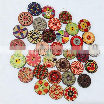 Fancy 2 Hole Flat Cartoon Carved Craft Design Mixed Colored DIY Cute Wooden Button