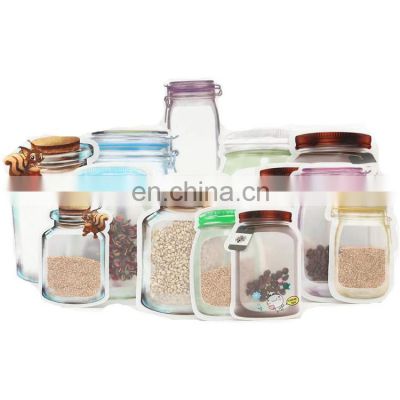 Mason Jar Bottles Bags, Reusable Food Saver Storage Plastic Bags Snacks Zipper Leakproof FoodNuts Candy special Shaped Pouch