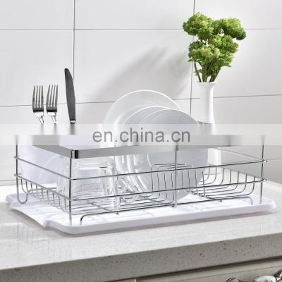 3 Piece Sturdy Kitchen Sink Side Draining Kitchen Counter Top Chrome Dish Drying Rack,Dish Rack and Drainboard Set