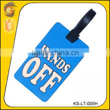 blue luggage tag wholesale with hands off words