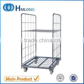 Folding supermarket warehouse storage metal roll cage containers