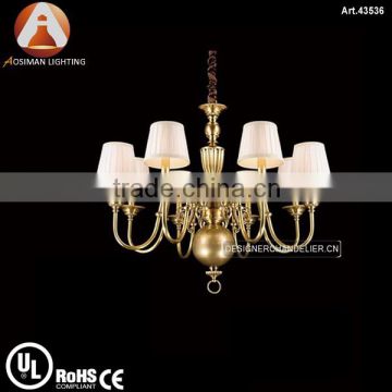 Luxurious Modern Chandelier Brass Light with White Fabric Shade