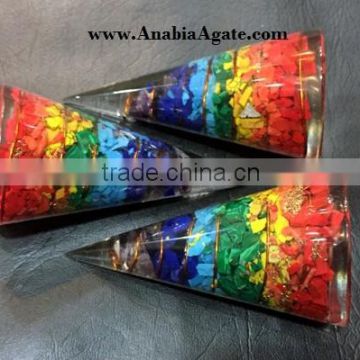 Orgone Cone : Wholesale Healing Orgone Cone With Copper Wire : Chakra Layered Copper Wire Wrapped Orgone Cones