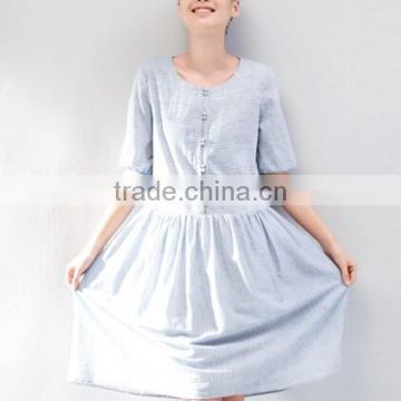 latest girls mid sleeve casual dress fashion wholesale cotton sky blue dress