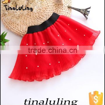 girls red tutu skirts with pearl children black elastic band mini skirts