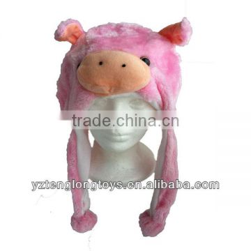 China Factory Wholesale Cute Pig Plush Animal Hat With Ear Covering and Fleece Lining