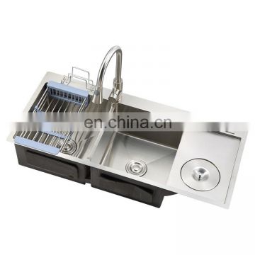 10045 Corner deep undermount stainless steel double kitchen sink with faucet