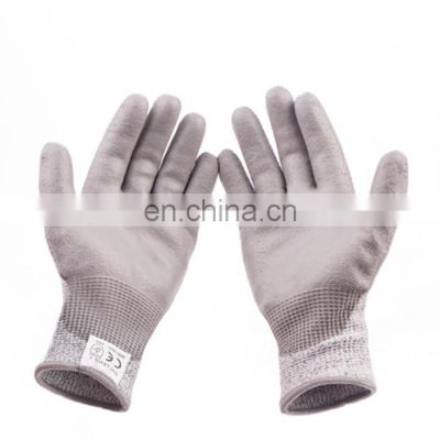 Huayi Polyurethane Palm Coated HPPE Level 5 Anti Proof Cut Resistant Gloves