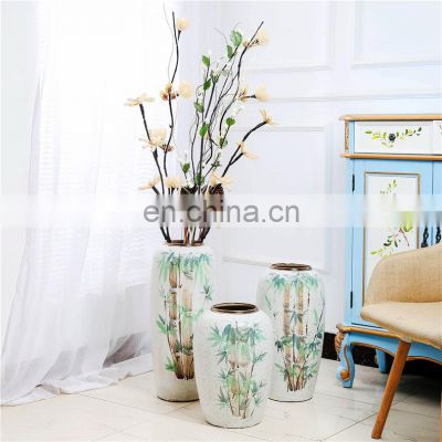 Jingdezhen handmade bamboo painting ceramic floor large vase
