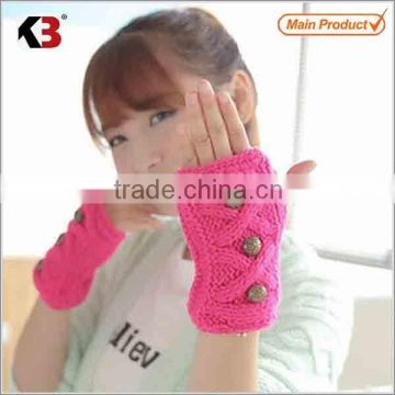 2015 Hot Selling Ladies Knit Mittens/Knit Fingerless Mittens With Buttons/Acrylic Mitten Glove