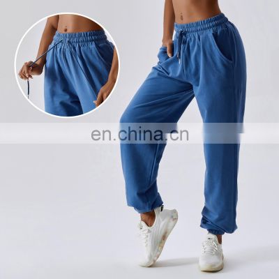 Adjustable Drawstring Sports Pants With Side Pockets Oem Women Breathable Fitness Leggings