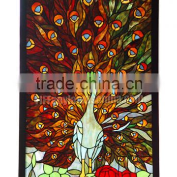 P-2 peacock stained glass panel tiffany panel wholesale tiffany style stained glass