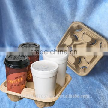 4 Cups Biodegradable Molded Pulp Coffee Carrier Tray