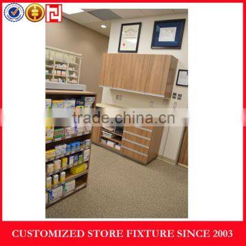 Professional clean wood display racks for pharmacy