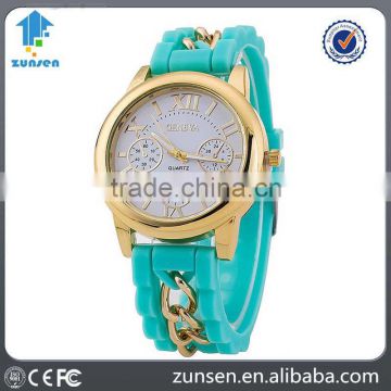 2016 Hot Fashion Famous Brand Gold Alloy Chain Geneva Casual Quartz Watch Women Cheap Silicone Wristwatches Relogio Feminino