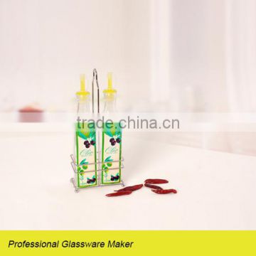 popular 3pcs glass oil bottle with plastic mouth