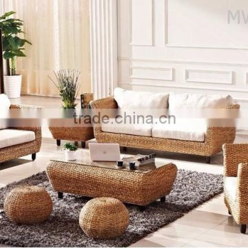Luxury Living Room Furniture - Modern natural wicker living set furniture (acasia wooden frame, water hyacinth handmade woven)