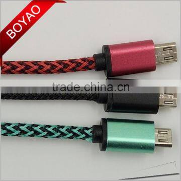 2016 Wholesale Colorful Short braided micro usb cable, nylon round micro usb cable 25cm