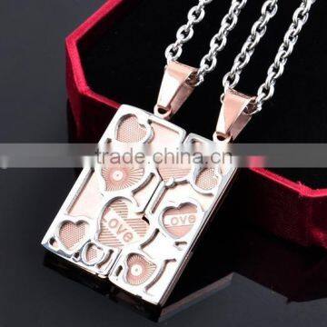 Stainless Steel Couple Pendant- rose gold IP-plated love heart couple pendant