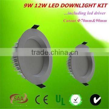 Indoor residential led downligs housing 12w complete down light kits with smd chip CE c TICK SAA certification