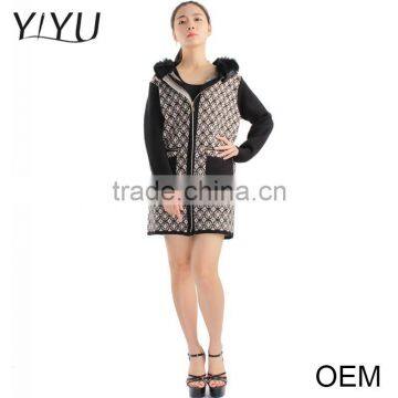 European fashion winter jacquard fur collar zipper women cardigan sweater