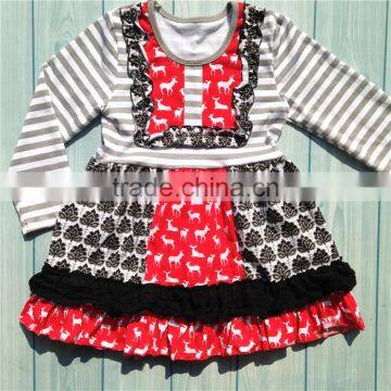 Modern style OEM quality cotton red and black long sleeve girls dresses