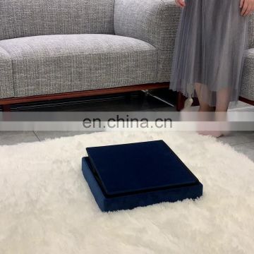 Customized Factory Wholesale  Home Furniture  Blue Velvet Cube Foldable Storage Ottoman Chair Footrest