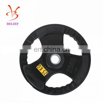 Three Handles Rubber Coated Barbell Bumper Plates