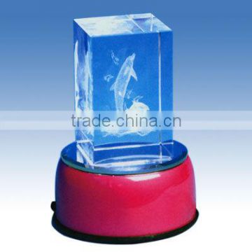 High quality customized 3d laser engraved crystal block/ cube with with LED base for gift items