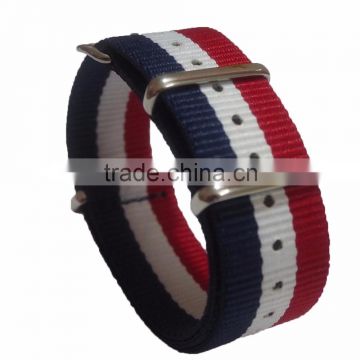 Blue White Red Woven Nylon Fabric Wrist Removable Watch Strap