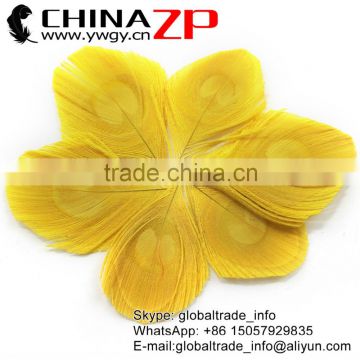 Leading Supplier CHINAZP Wholesale Top Selling Dyed Yellow Trimmed Peacock Feathers Eyes for Earrings