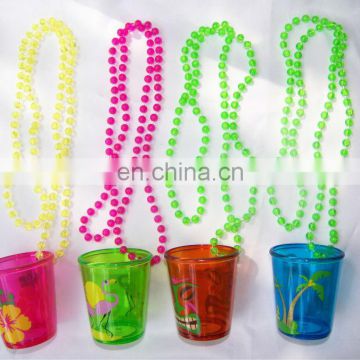 promotional colorful beads necklaces with plastic shot glass