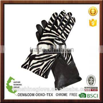 woman black zabra print leather dress gloves