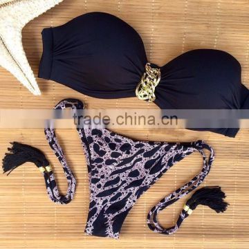 2015 new crochet Black Leopard Hoop bikini women swimwear