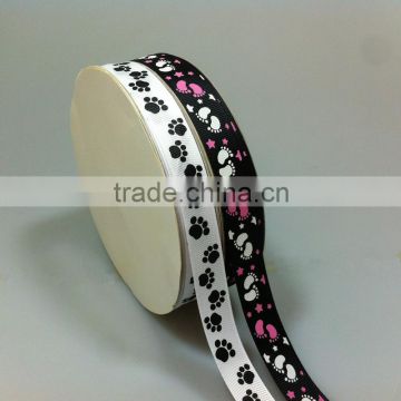 Supply white dog paw print ribbon white/black grosgrain 12 16 20 22 25 38mm