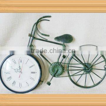 Metal Vintage decorative Bicyclel wall art with clock,antique green color