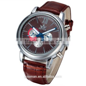 genuine leather mens luxury automatic self wind watch 6hands mechanical watch